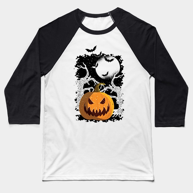 Vintage Pumpkin Halloween Design Baseball T-Shirt by madeinchorley